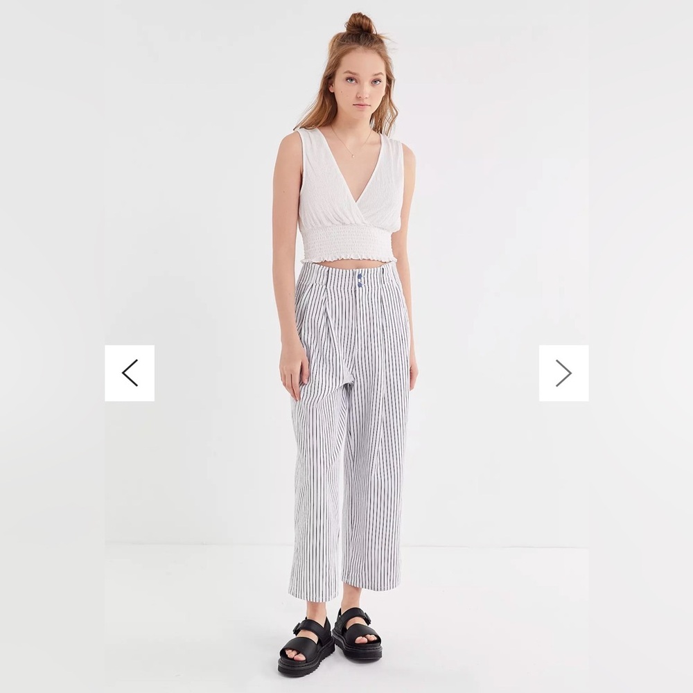 UO Mack Striped Pleated High-Waisted Trouser Pant - Picture 3 of 15